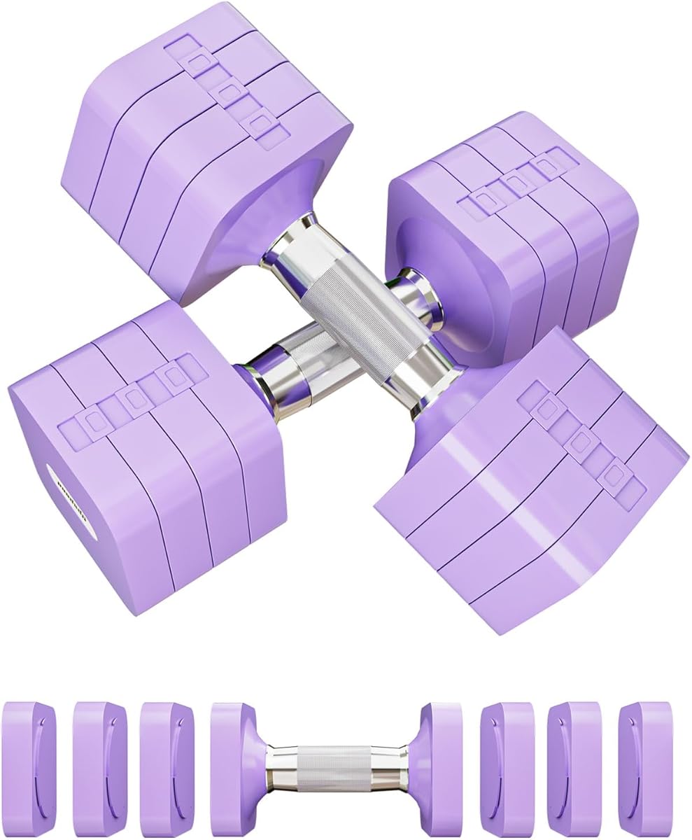 Amazon.com : 20 LBS Dumbbells Adjustable Hand Weights for Women Men, 4 in 1 Free Weight Dumbbell Set Adjust Hand Weight Set Exercise Fitness Dumbbells for Home Gym Workout Equipments, Purple
