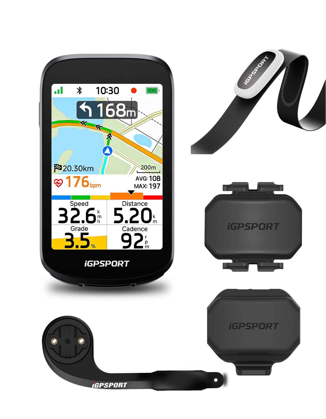 iGPSPORT BSC500 Compteur Velo sans Fil et HR50 Ceinture Cardio et CAD70 Capteur de Cadence+SPD70 Capteur de Vitesse et M80 Support de Vélo