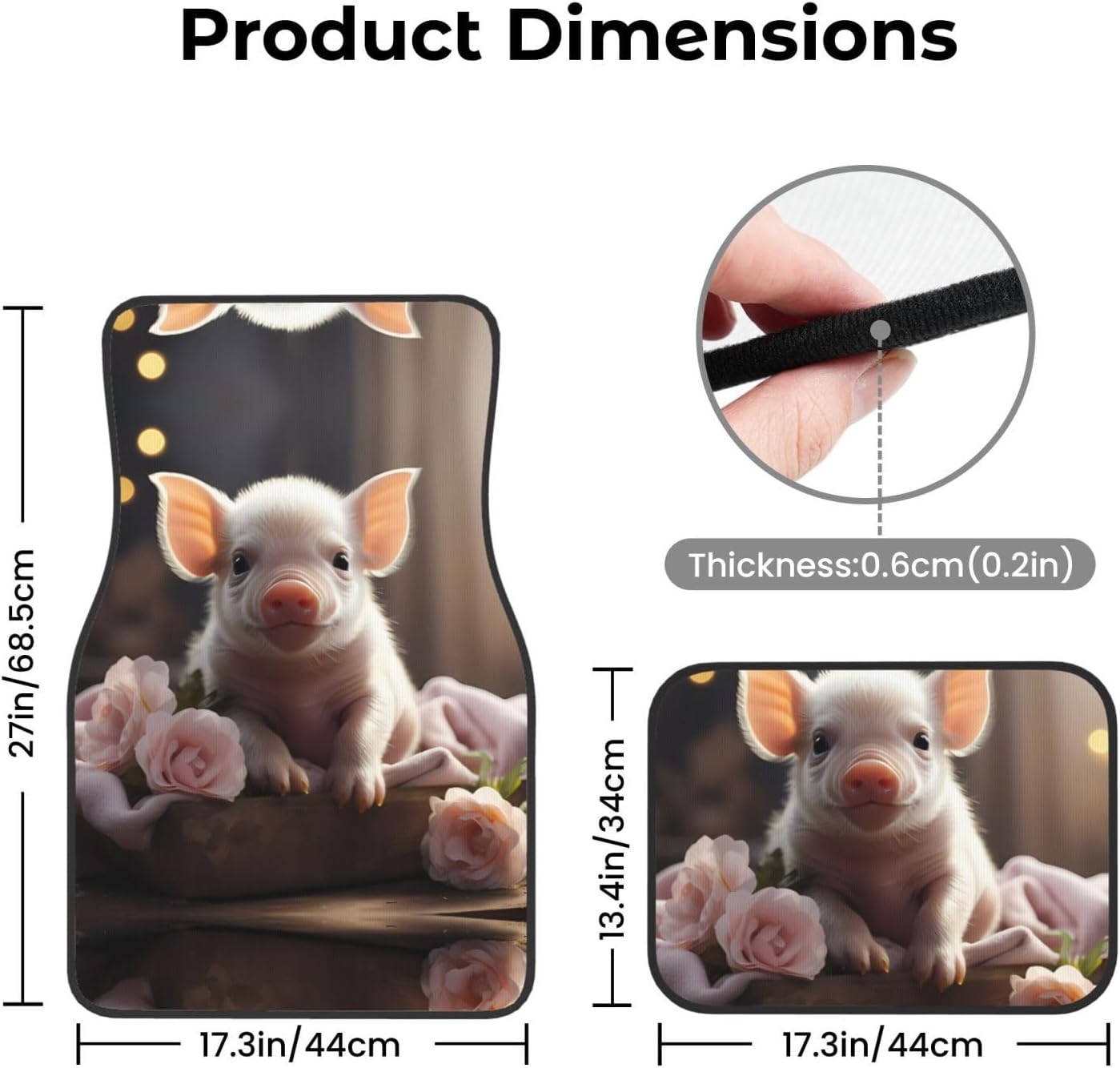 Cute young pig Patterned car mats 4-piece set | For cars/SUVs/trucks | Firm fit without displacement
