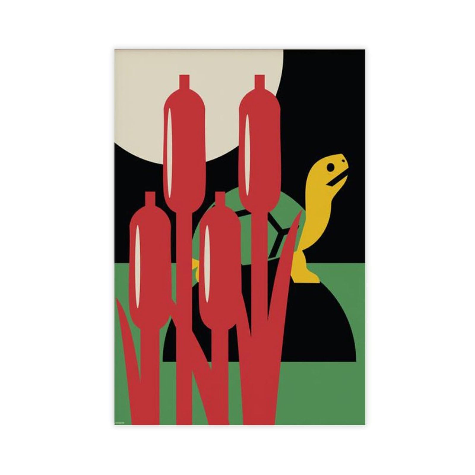 GJtyRFH Japanese Deco Pond Turtle Mid Century Modern Matchbox Label Charley Harper Canvas Wall Art Posters And Prints Room Aesthetic Bedroom Office Decor 24" L X 36" W