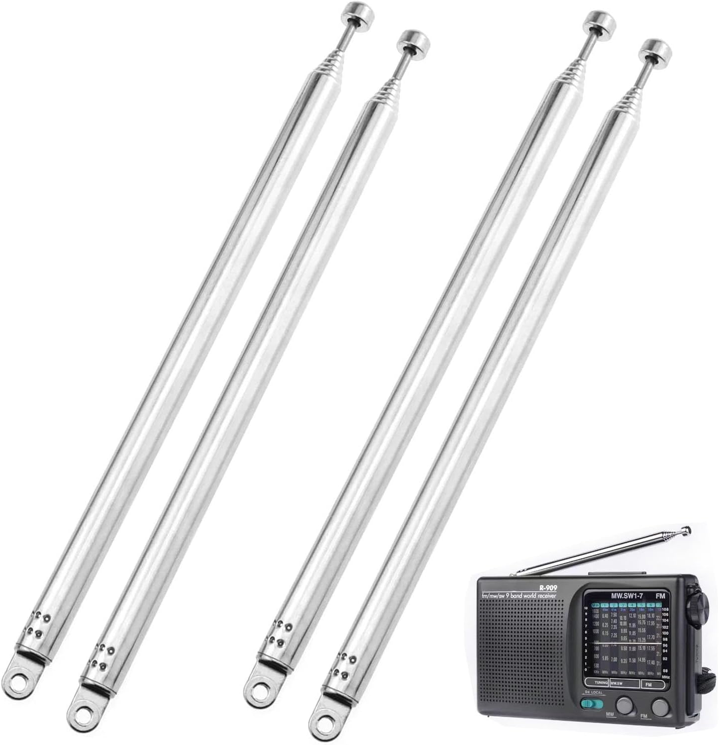 RUNCCI-YUN 4 pcs 7 Knots FM Radio TV Radio Stereo Portable Telescopic Antenna