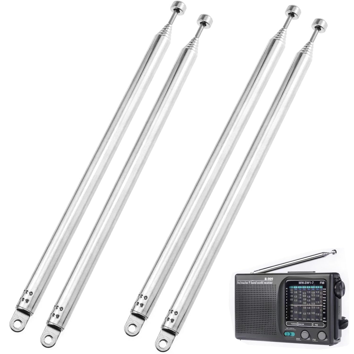 RUNCCI-YUN 4 pcs 7 Knots FM Radio TV Radio Stereo Portable Telescopic Antenna