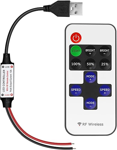 Miniatura 8 de Mini control remoto inalámbrico RF para tiras de luces LED de un solo color 3528 5050, control remoto inalámbrico con conector USB, atenuador RF
