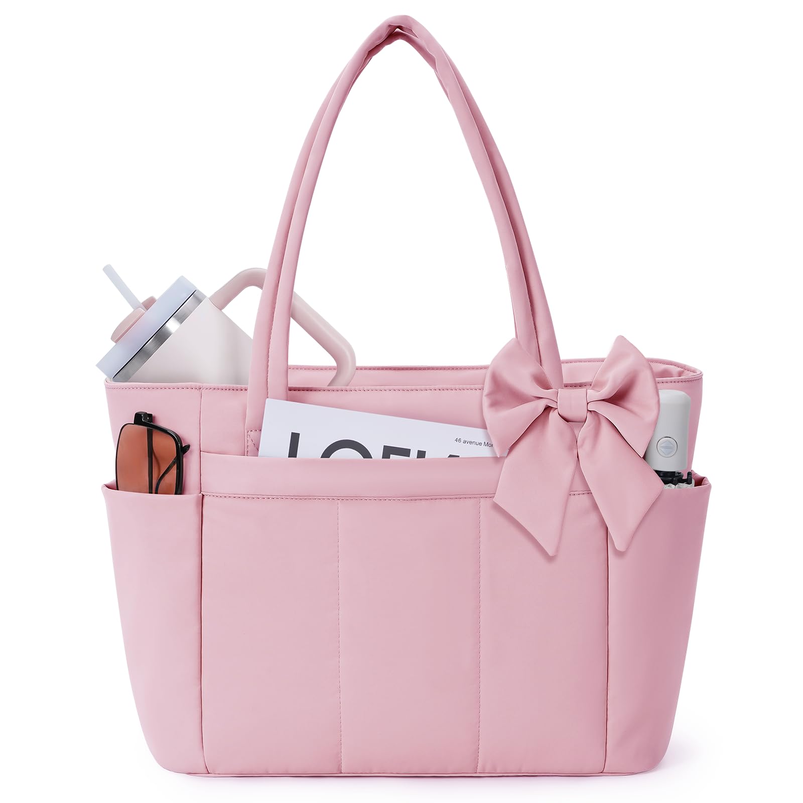 Wandering Nature Crush Bow Puffer Tote Bag for Women, Work Teacher Nurse Shoulder Handbag