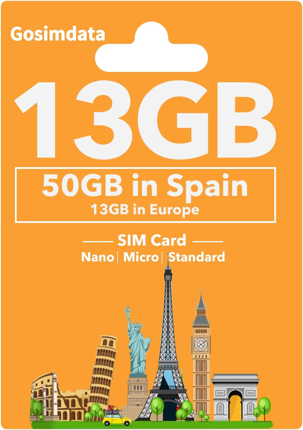 Gosimdata Europe SIM Card: 50GB High-Speed Data in Spain + 13GB in EU, 1000 Mins in Europe | 5G Supported | 28 Days | Tethering Allowed