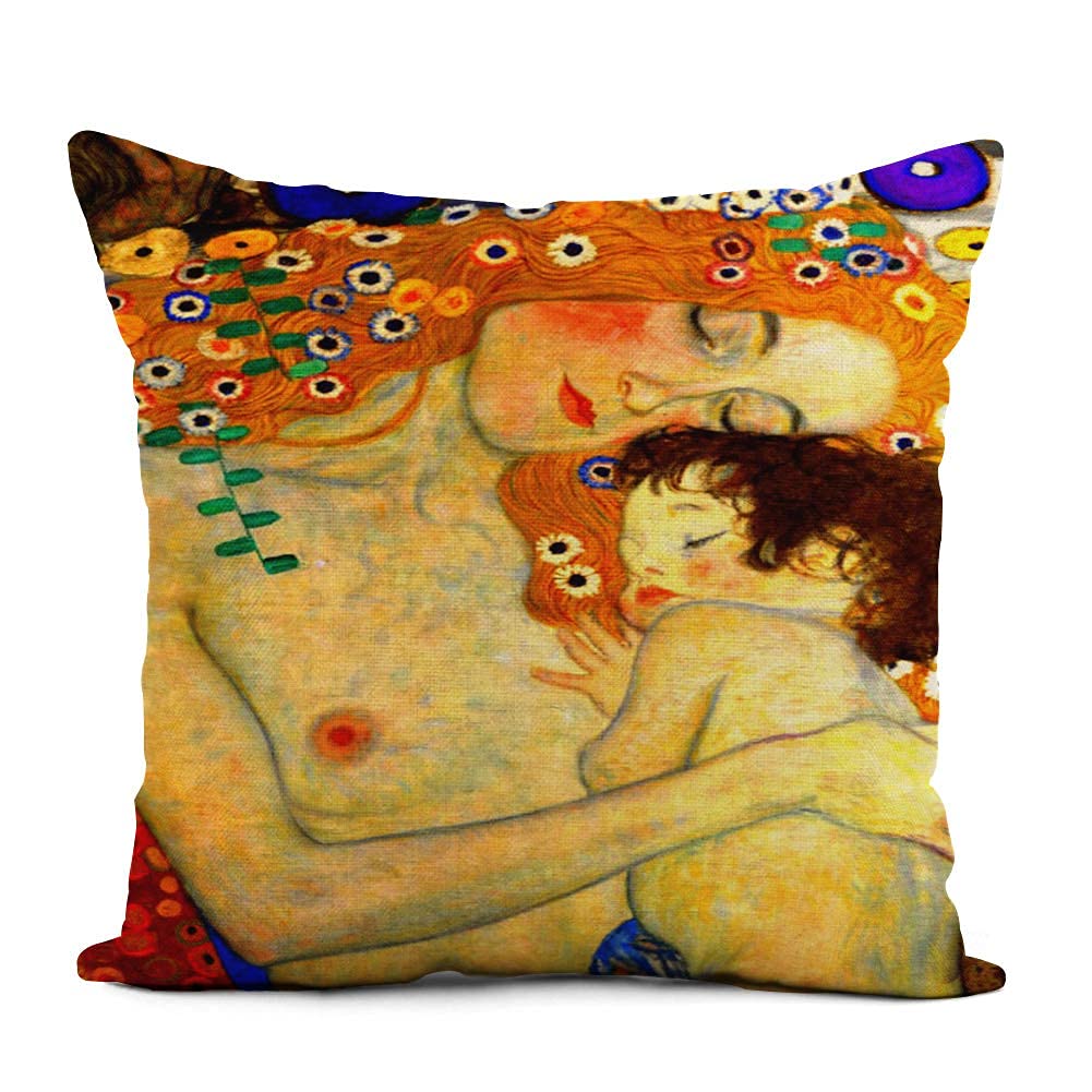 Chengpengto Pillowcase 543 Pillowcases Vintage Mother And Child By Gustav Klimt Fine Three Throw Pillow Case Colorful Pillow Cover Decoration Throw Cushion Cover For Gifts, Coworker, 45X45cm