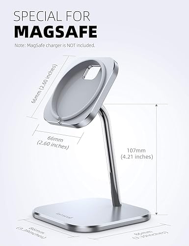 Miniatura 5 de Lamicall Soporte de teléfono para cargador MagSafe - MagSafe no incluido Soporte de carga de aluminio ajustable de rotación 360 para escritorio,