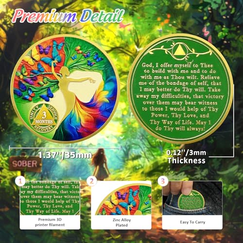 artsy 3 month sobriety coin - colorful butterfly 90 day aa sobriety chip - tree of life recovery addiction na aa chips and medallions - 1-20 years clean alcoholics anonymous gifts for women men