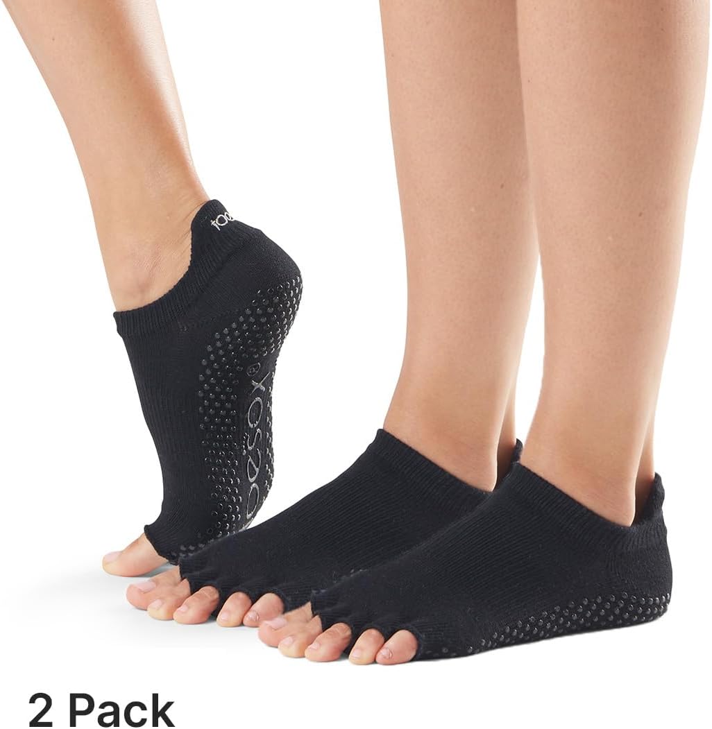 toesox Low Rise Half Toe Grip Socks 2-Pack, Multi Pack Non-Slip Pilates, Barre & Yoga Socks for Women and Men - Image 2