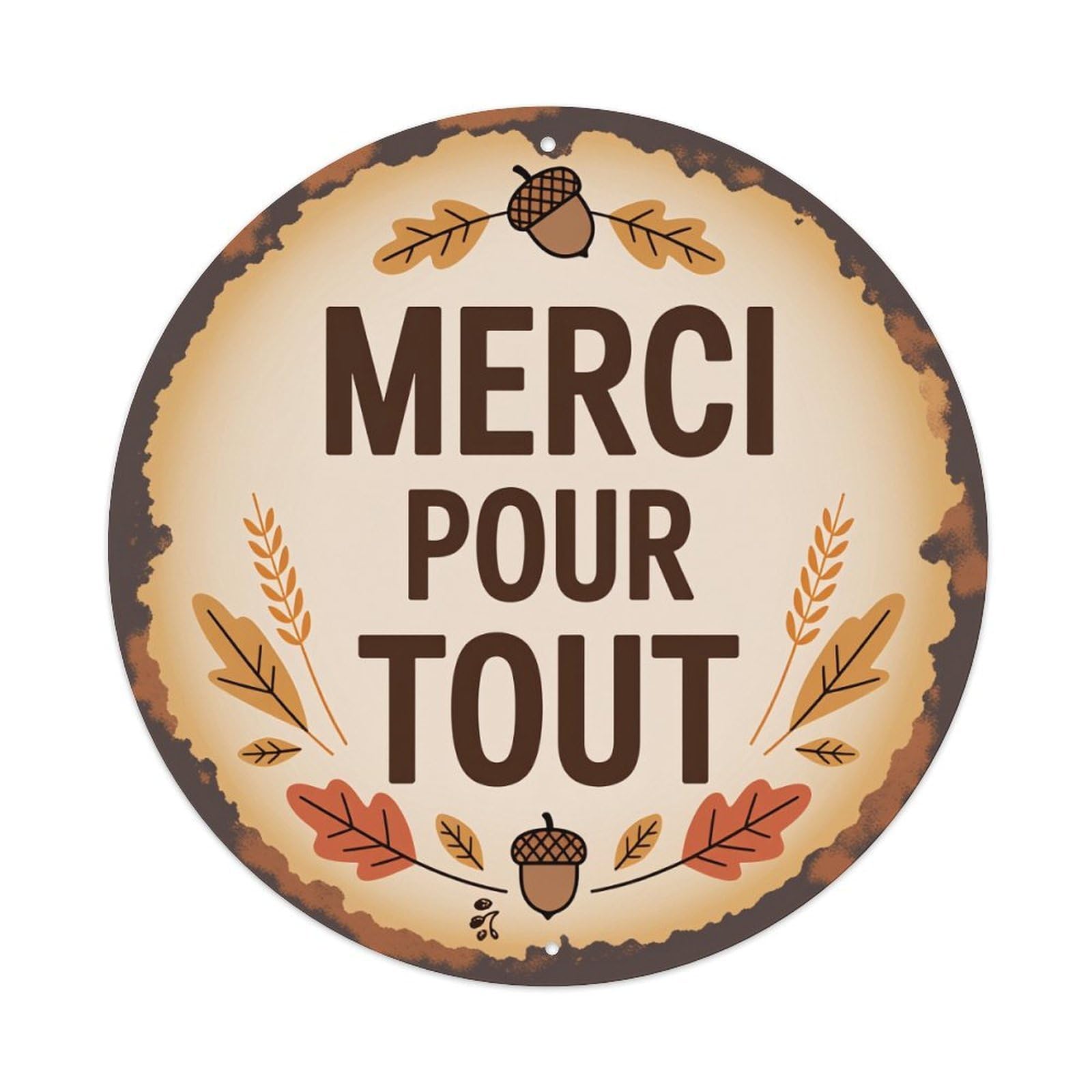 Thank You For Everything Autumn Leaves Acorn Round Tin Sign Vintage Metal Poster Retro Bar, Home, Man Cave, Kitchen, Laundry Room Wall Art Decor Gift 8x8Inch