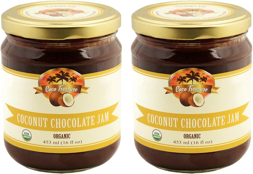 Coco Treasure Organic Coconut Chocolate Jam - 16 Fluid Ounces (Pack of 2), Spread, Vegan, Gluten Free