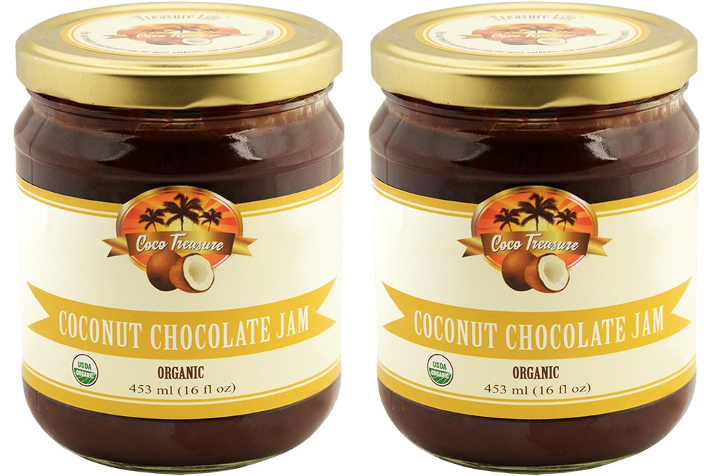 Coco Treasure Organic Coconut Chocolate Jam - 16 Fluid Ounces (Pack of 2), Spread, Vegan, Gluten Free