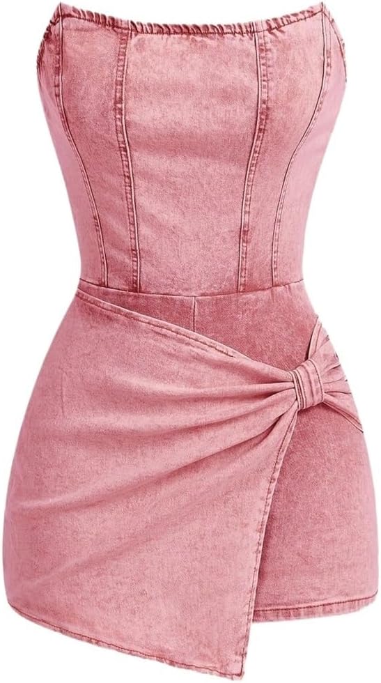 Rompers for Women Summer 2026 Sexy Solid Color Tube Top Denim Jumpsuit