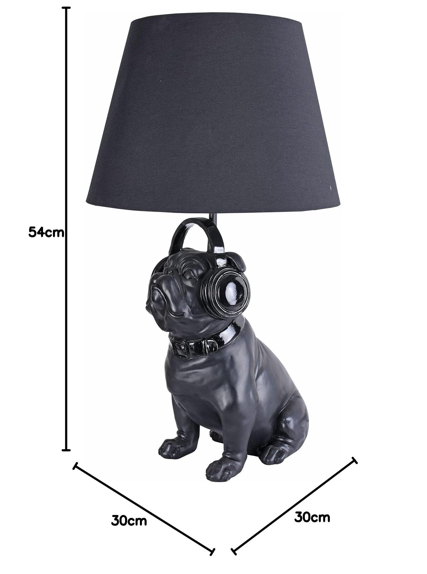 LAMPADA DA TAVOLO MOPS CON SOPRA L'ORECCHIO CUFFIE ELEGANTE Lampada NERO 54cm PALAZZO ESCLUSIVO