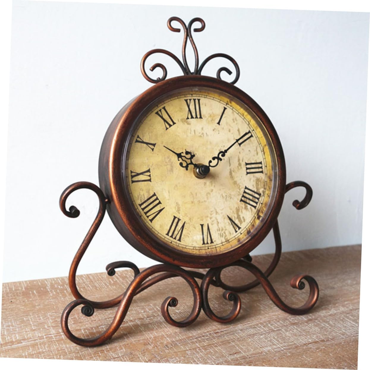 European Style Retro Mantel Clock Non Ticking Silent Table Clock for Living Bedroom Decor Iron Art Without Battery Classic Decorative