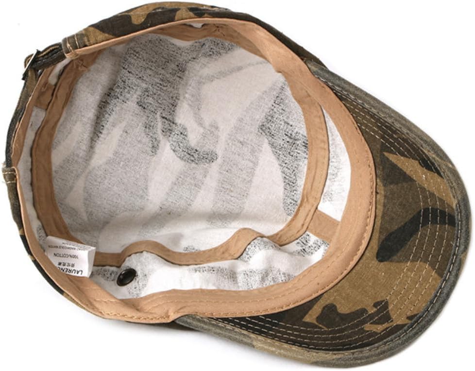 Military Flat Top Cap, Washed Cotton Vintage Adjustable Cadet Army Camo Hat, Outdoor Camping Baseball Cap for Men Women - Image 4