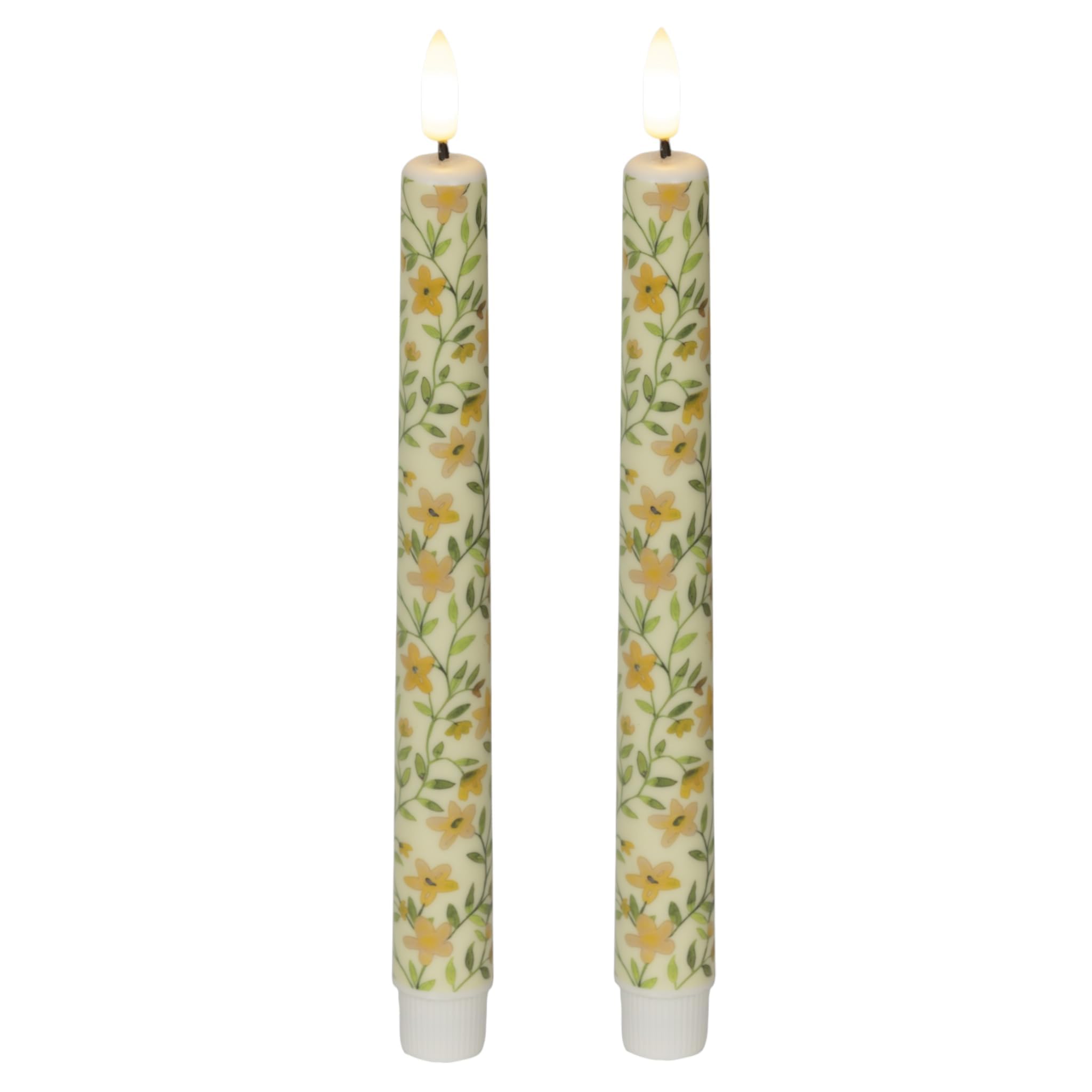 MIJOMA LED Real Wax Candle with Realistic Flame, Timer and Battery Operated, Indoor LED Candle with Warm White Light, Natural Look (Apricot - Meadow Flowers, Diameter 2 cm x 24 cm)