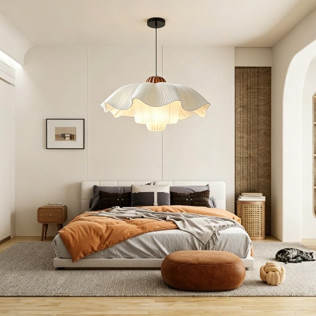 Lampadario in stile vintage francese Lampada a sospensione per camera da letto in stile nordico Plafoniera in tessuto in Mid century Altezza regolabile E27 da letto e sale da pranzo bar