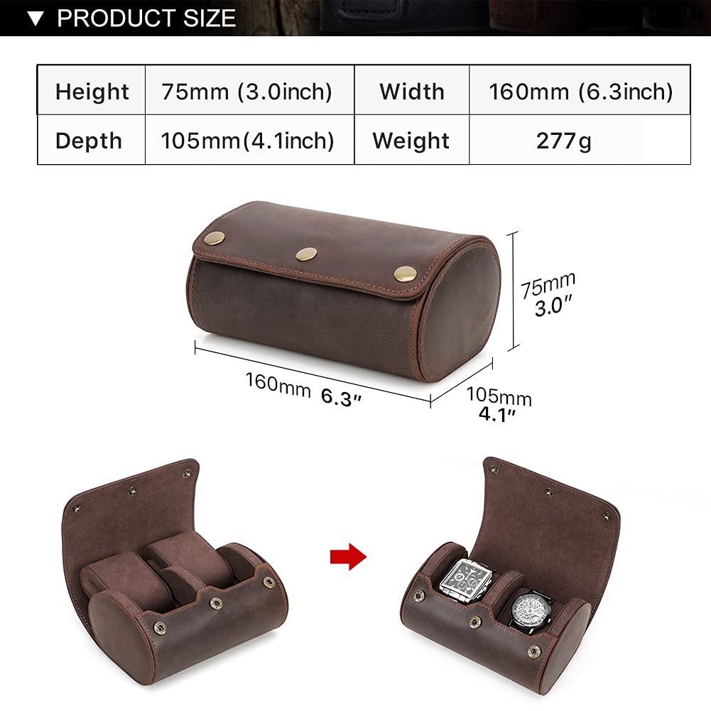 Contacts Contact's Uhrenbox aus Echtem Leder für Zylindrische Uhren, Coffee 2 für 2 Uhren, Braun Kaffee