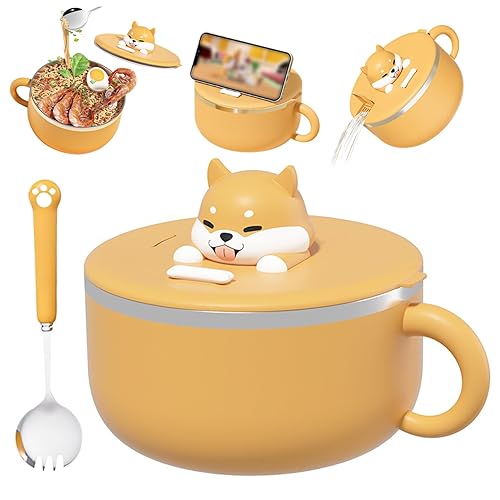 Instant Ramen Bowl with Lid and Spoon