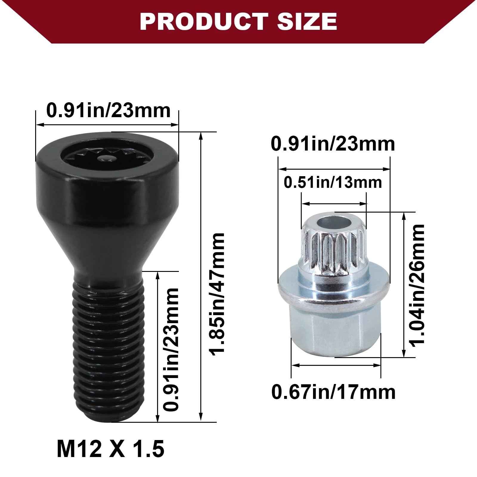 Kompatibel Mit Mini für Cooper Radschloss-Set Radmuttern Schrauben mit Schlüssel M12 x 1,5 Alufelgen-Stehbolzenschraube 36136786419 Automotive Radschrauben