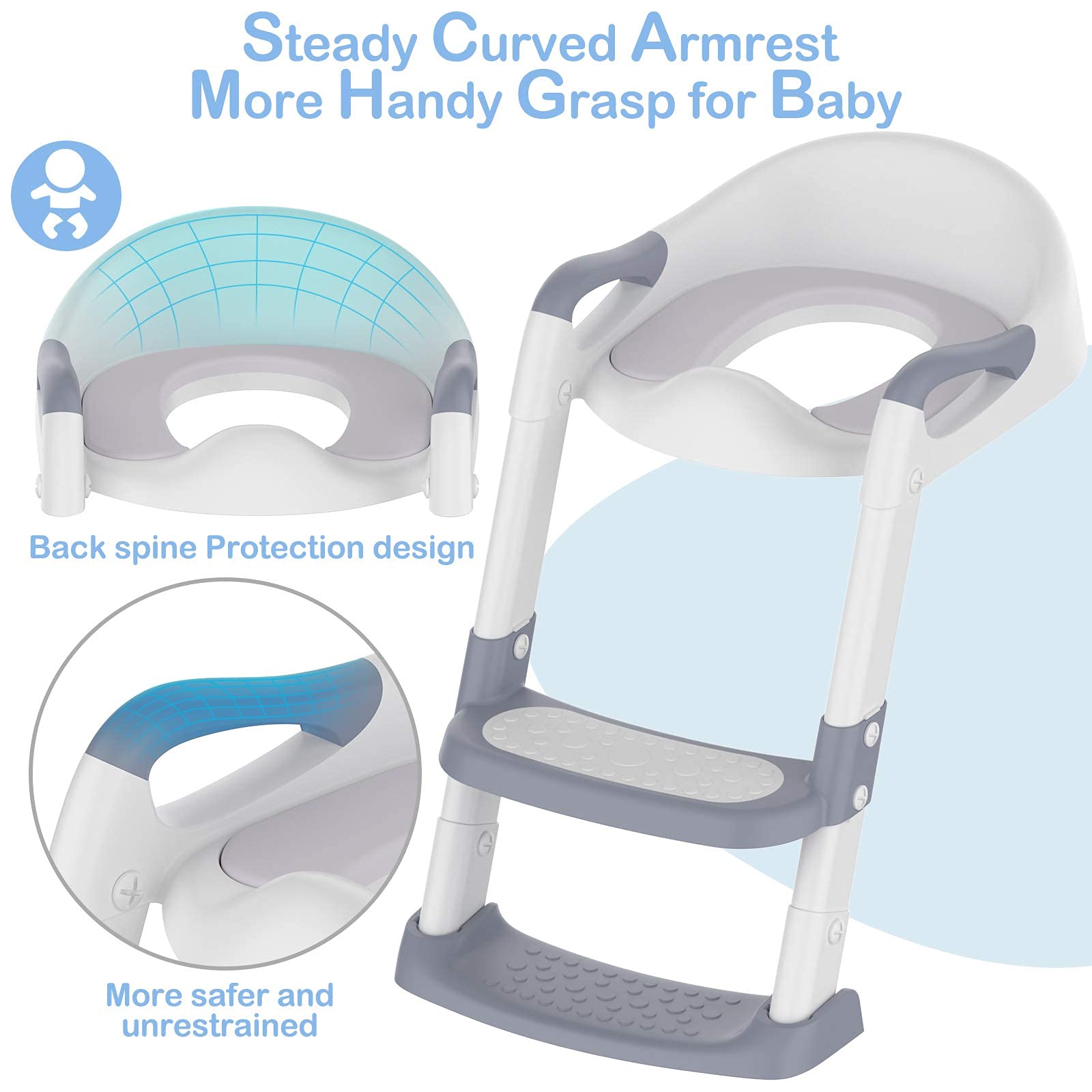 Potty Training Toilet Seat with Step Stool Ladder PU Padded Potty Seat