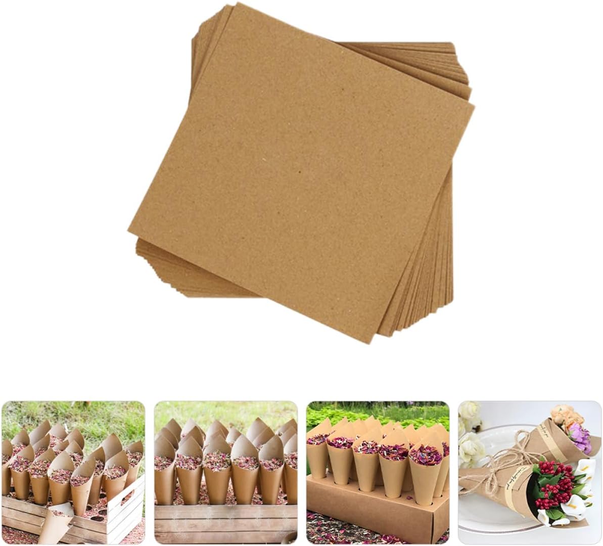 COLLBATH 90pcs Bouquet Cones Kraft Paper Cones for Confetti Petals and Candies Elegant Party Supplies for Weddings Showers and Celebrations Crafting Fun