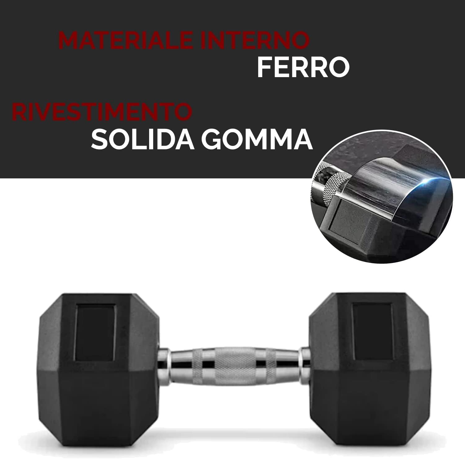 Para gumowanych hantli sześciokątnych, zestaw 2 sztangi 5 kg z ergonomicznym chromowanym uchwytem