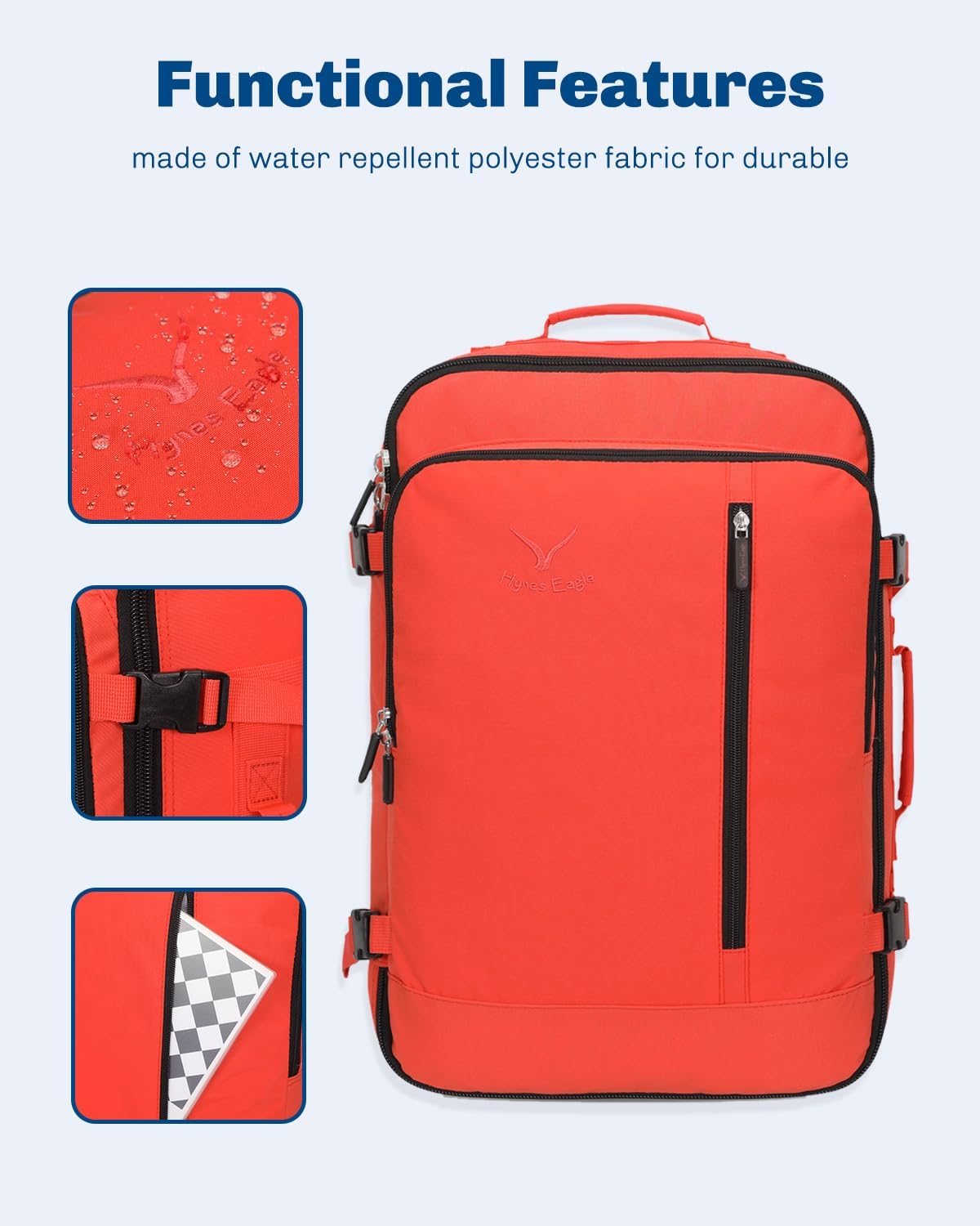 Hynes Eagle Carry on Backpack 38L Large Travel Backpack for Women Flight Approved Weekender Bag Laptop Backpack Men 15 inches Orange - Image 7