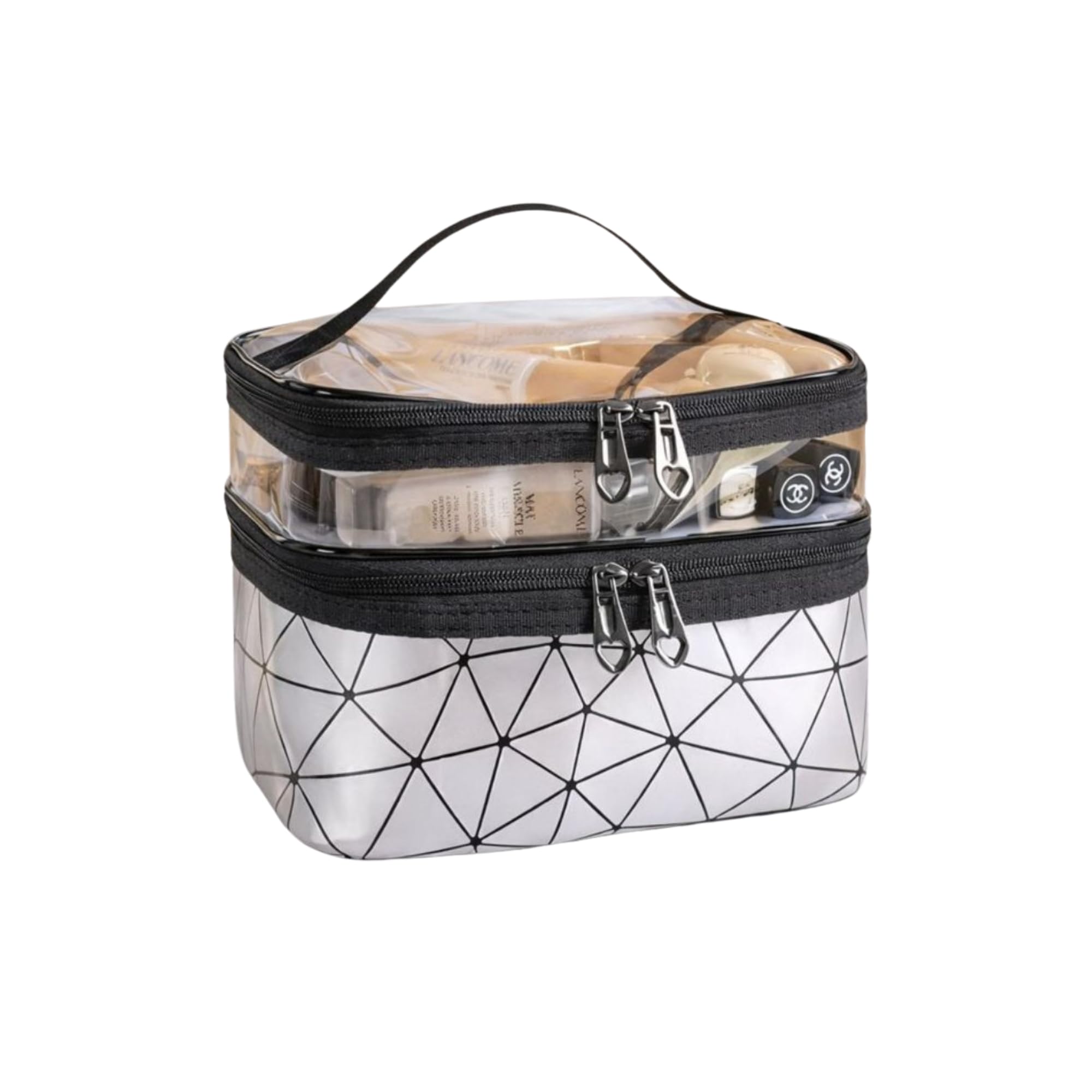 Travel Makeup Organizer Waterproof Toiletry Storage Bag for Women | Large Capacity Cosmetic Vanity Case with Brush Holder & Dual Zipper | Beige-image-28