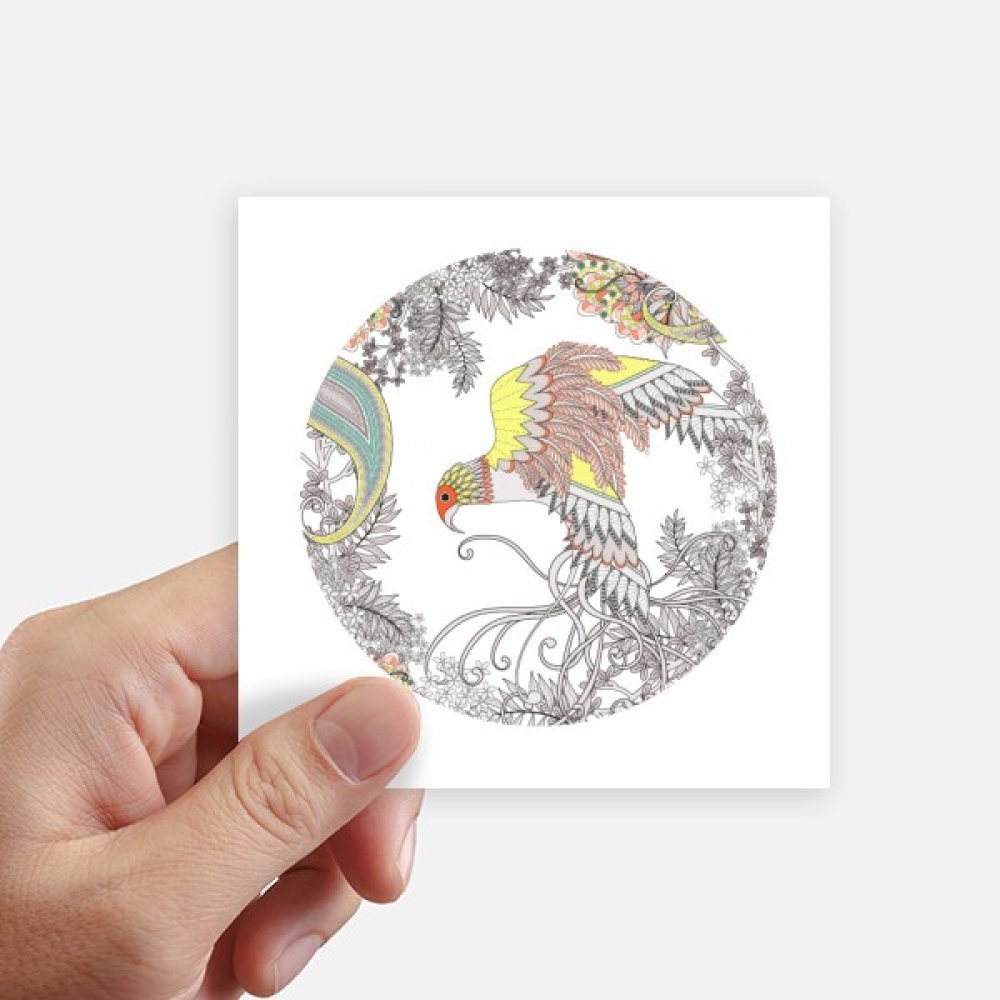 Autocollant carré Ukiyo-E de 10 cm avec motif arbre et oiseau pour mur et valise x8