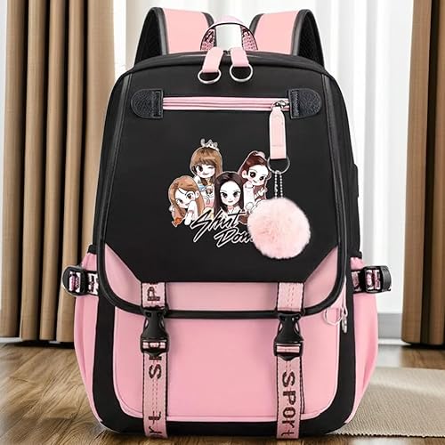 Miniatura 3 de USB Black Backpack Pink Shut Down Korean Casual Backpack Daypack Laptop Bag College Bag ( B1 )