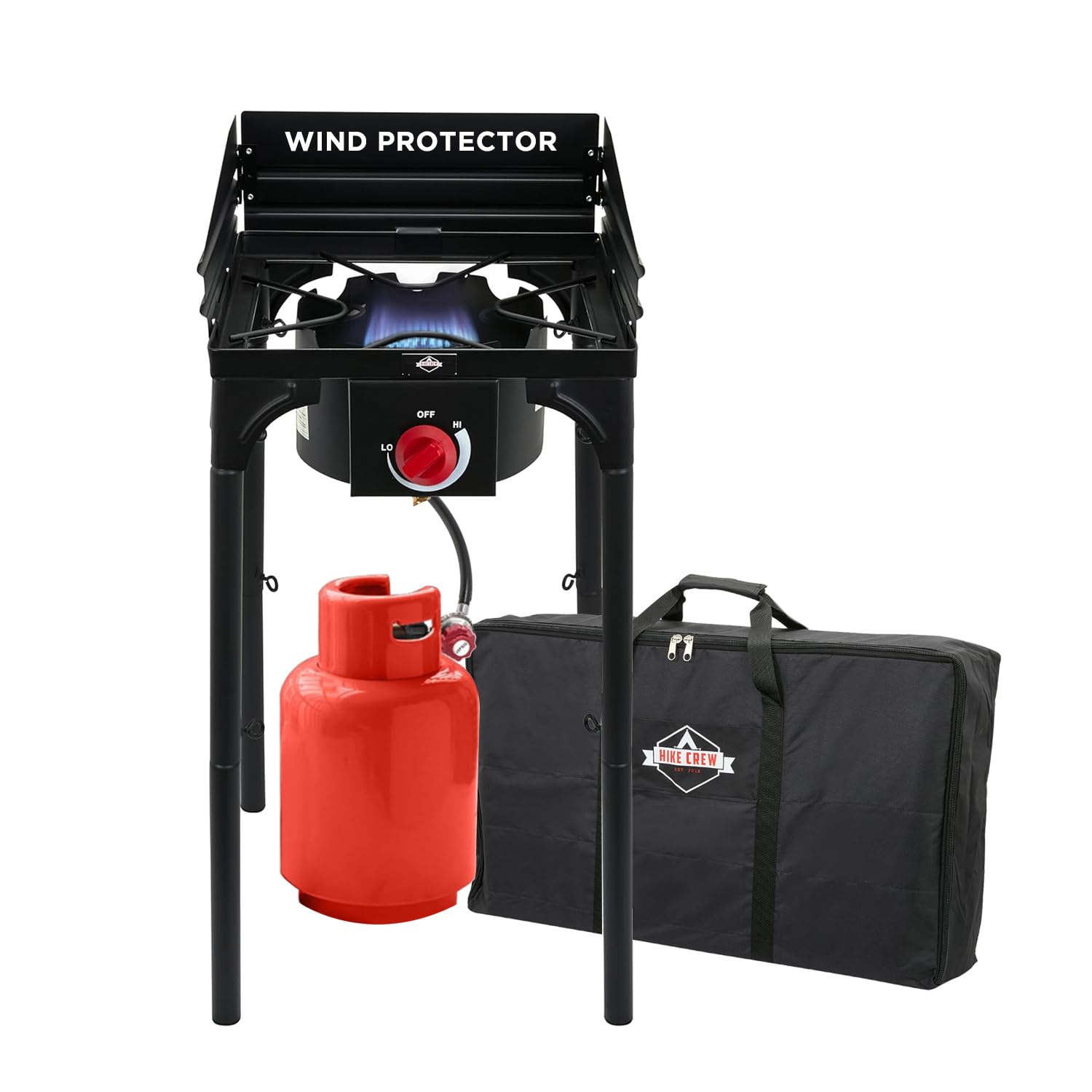 Hike Crew Cast Iron 1-Burner Outdoor Gas Stove | 75,000 BTU Portable Propane-Powered Cooktop w/Blue Flame Control, Removable Legs, Temperature Setting