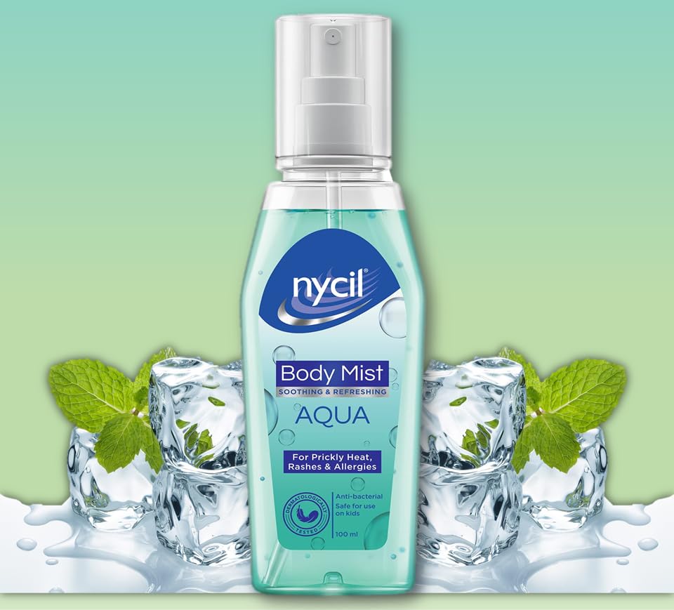 NYCIL Soothing Body Mist Aqua,Get Relief from Prickly Heat | Nycil Soothing and Refreshing Body Mist Aqua - 100 ml