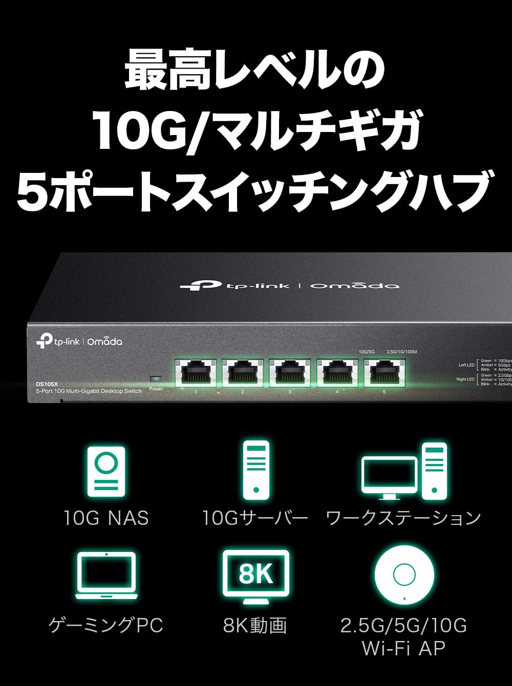 Amazon.co.jp: DS105X TP-Link 5 Ports, Supports All Ports, 10G 