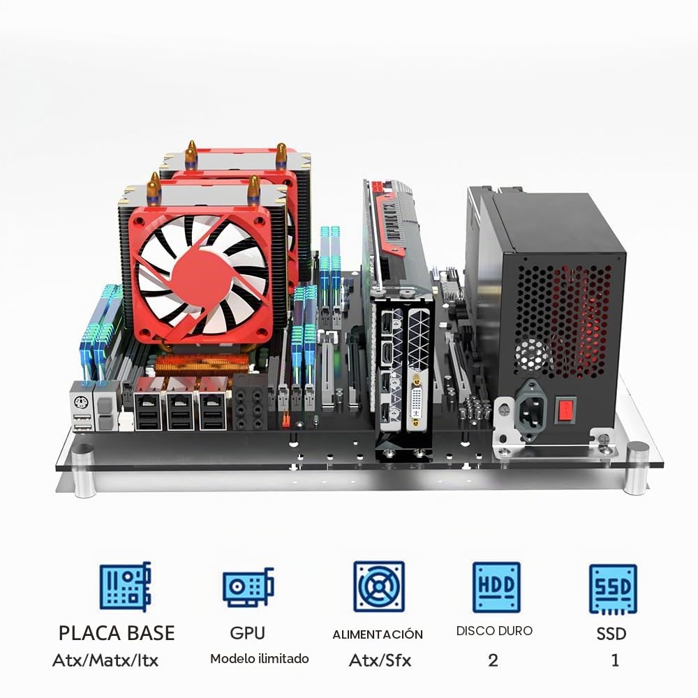 Soporte de chasis acrílico para computadora de Juegos, Soporte ATX M-ATX ITX, Banco de Pruebas para PC