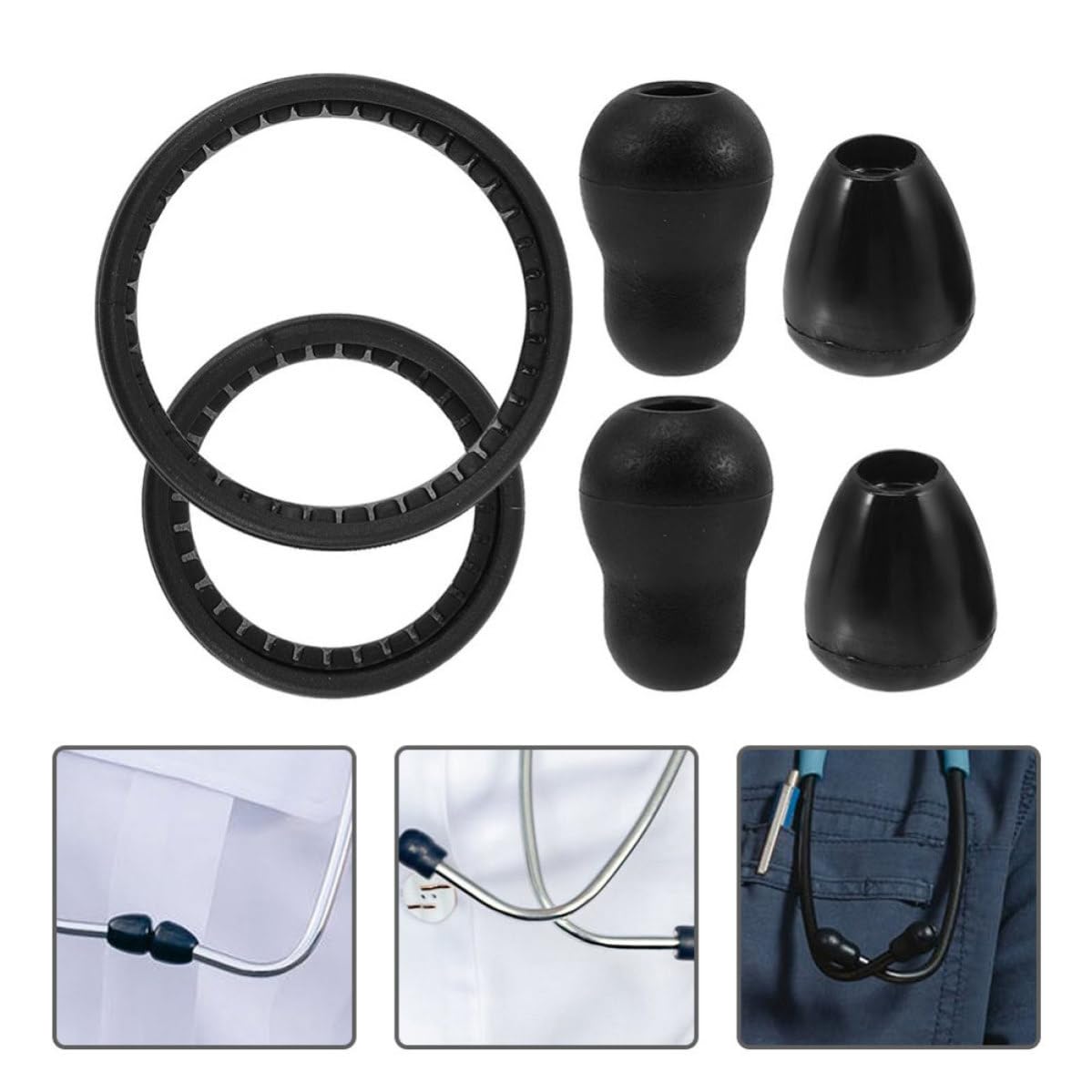 Replacement Diaphragm Set Black PE Parts for Stethoscopes, 2 Sets