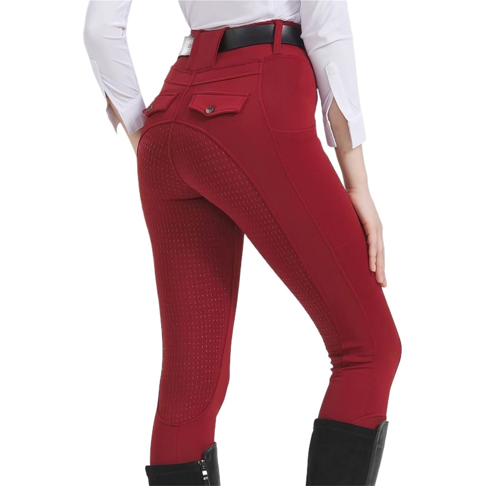 Mallas de equitación for Mujer, con Parche en la Rodilla, Pantalones de equitación, Mallas de Entrenamiento con Bolsillos(M (50-55kg))