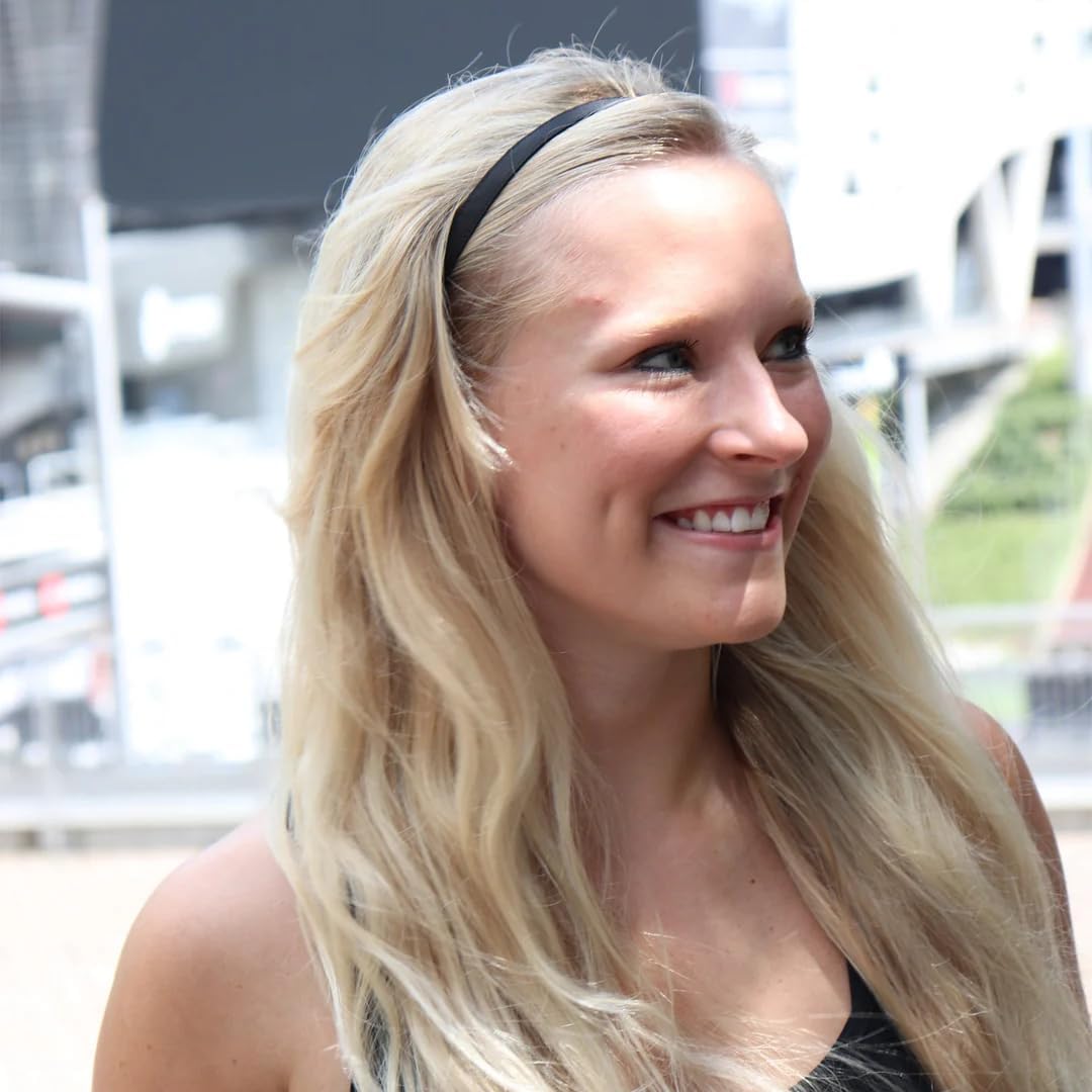 Sweaty Bands Womens Girls Headband - Non-Slip Velvet-Lined Exercise Hairband - Rock Solid Black 3/8-Inch - Image 4