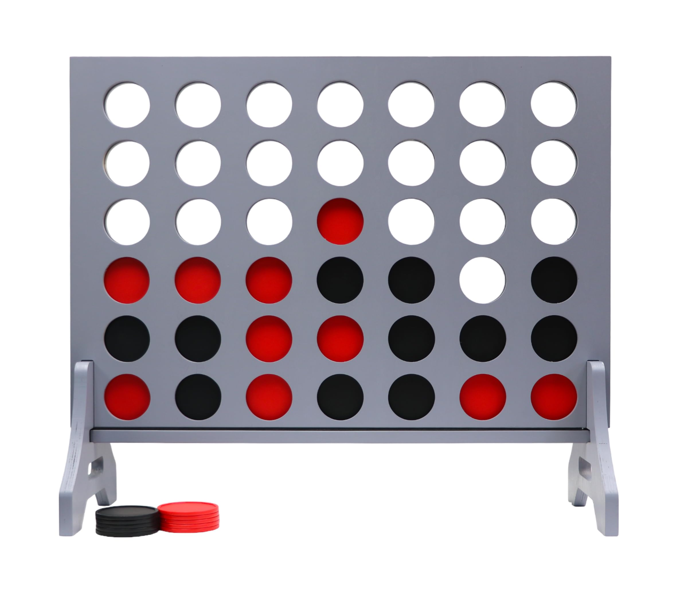 Giant 4 in a Row Game for Family &amp; Adults – Tailgating Pros Jumbo Grey Wooden Four in a Row Indoor &amp; Outdoor Yard Game for Family Party Fun, Portable Activities for Patio, Backyard, and Camping