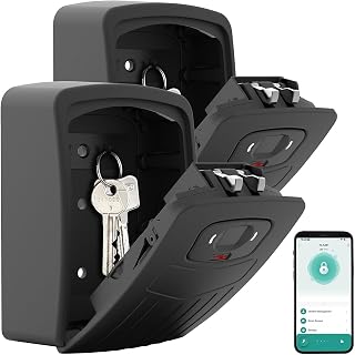 Xcase Alu-Schlüsselsafe: 2er Smarter Schlüssel-Safe mit Fingerabdruck-Erkennung, App (Smarter Schlüssel-Tresor, Fingerabdruck-Tresor, Kreditkarten)