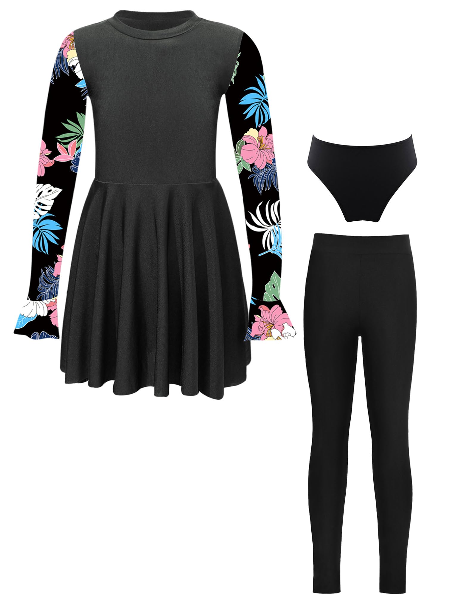 JEATHA Enfant Fille Ensemble Maillot De Bain Anti UV Maillot De Plage Piscine Robe Et Pantalon Séchage Rapide Tenue Natation Surf