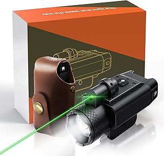 1500 Lumens Green Laser Pistol Light, Weapon Light, with Two Brightness Levels White LED, and Strobe Mode, Magnetic USB Rechargeable Tactical Flashlight with 1913 or GL Rail, 2200mAhBattery Included