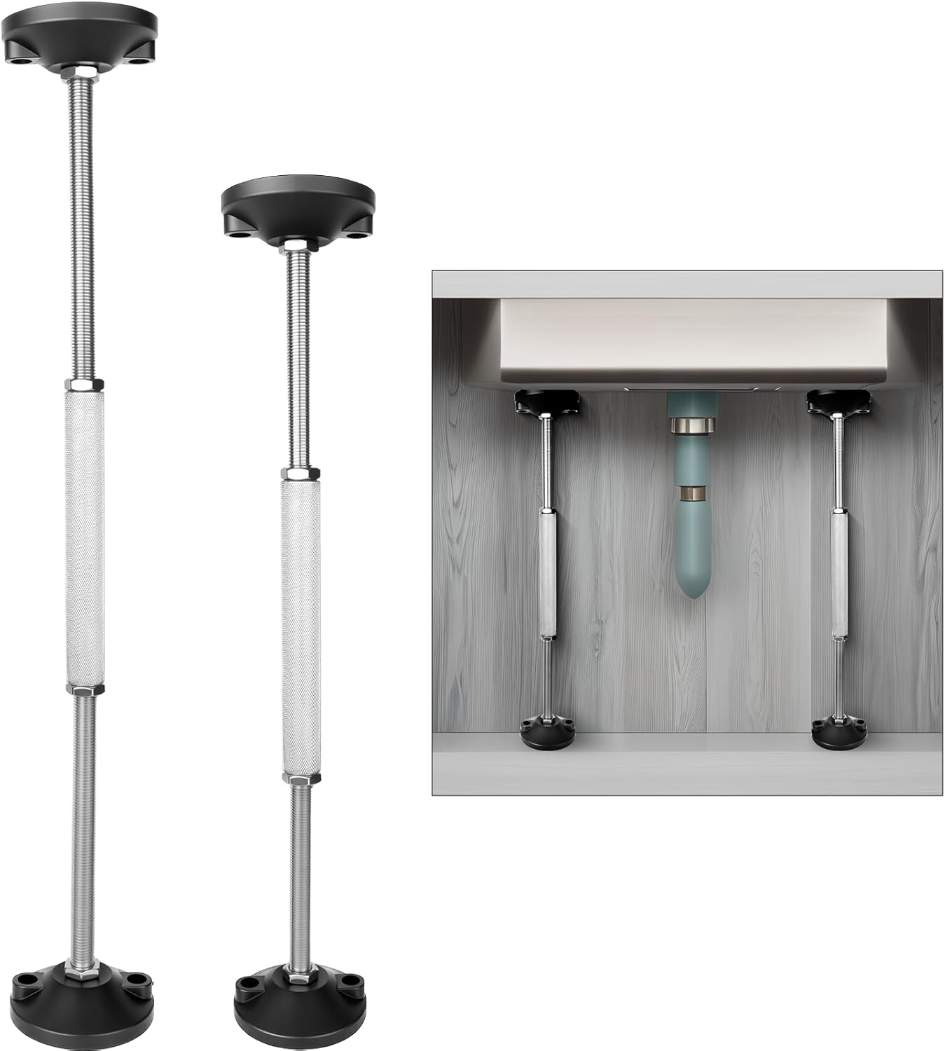 2 Pcs Undermount Sink Brackets, Heavy Duty Adjustable Support Pole, 18.5"-25.6" Adjustable, Non-Slip & Corrosion-Resistant, Undermount Sink Support for Kitchen & Bathroom