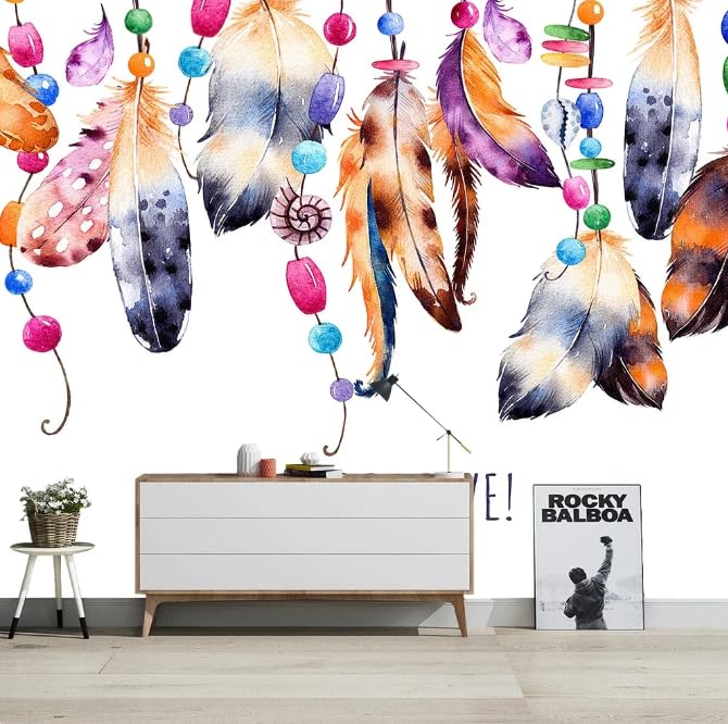 Papier Peint Salon TV Fond Belle Couleur Plume 3D Mural Mur
