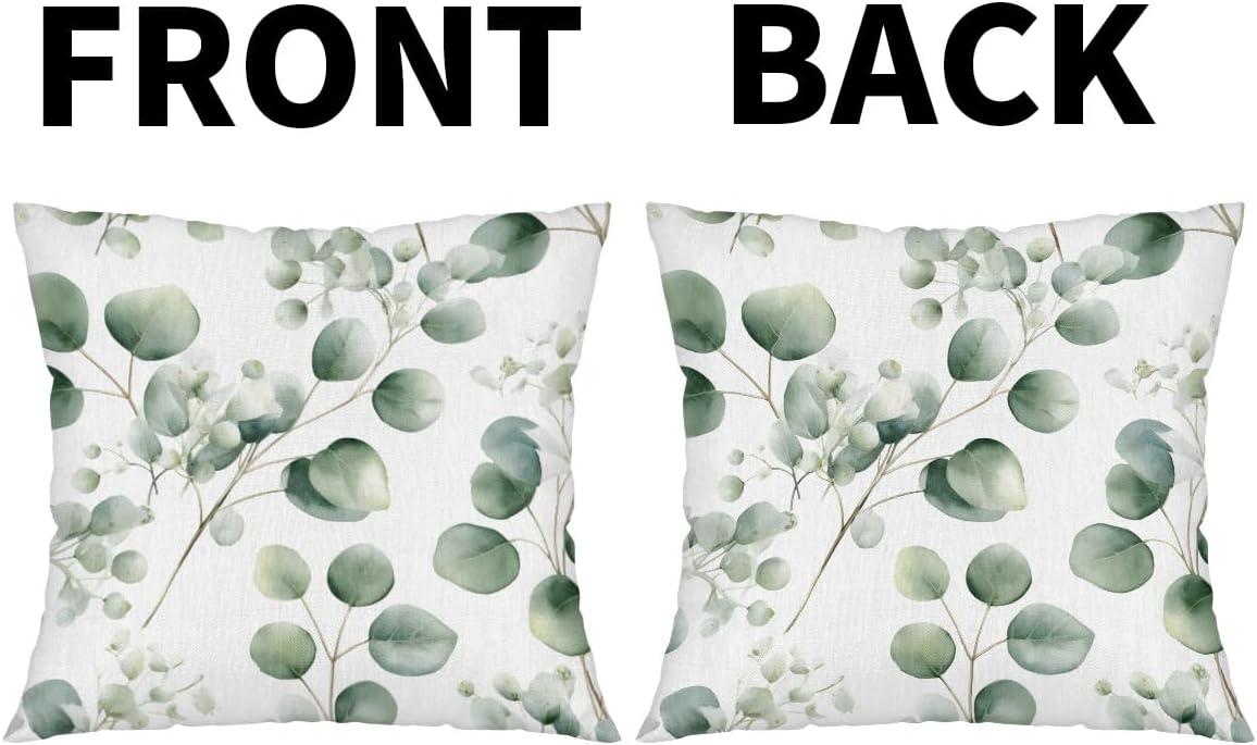 Eucalyptus Leaf Pillow Covers 14 x 14 Inch Set of 2, Throw Pillow Covers Set Cushion Case Decorative Square Linen Pillowcases for Sofa Bed Couch Living Room Car