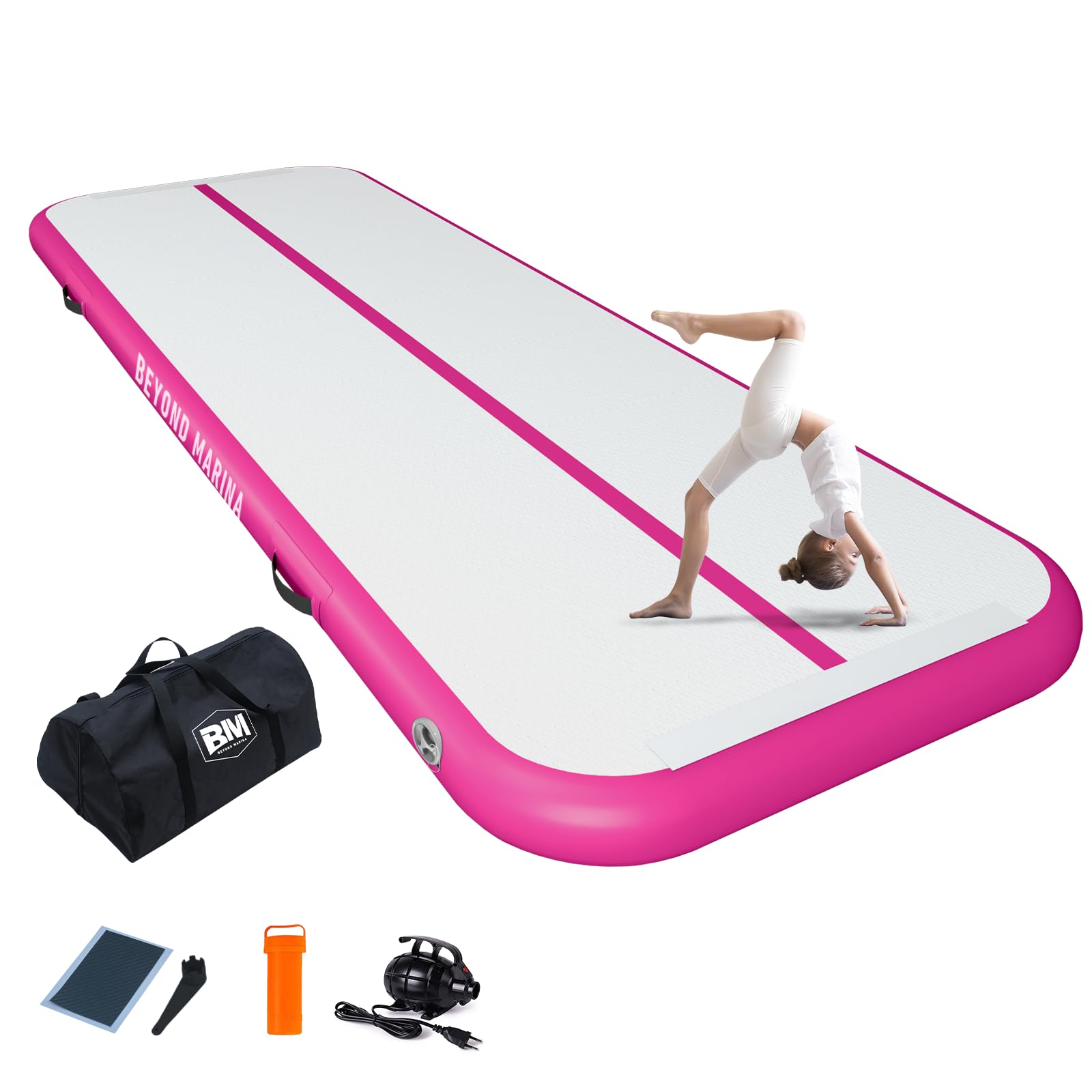 BEYOND MARINA Air Gymnastics Tumble Track 4/8 inches Thickness Inflatable Tumbling 10ft/13ft/16ft/20ft Air Mats for Home Use Training/Cheerleading/Yoga/Water with Electric Pump