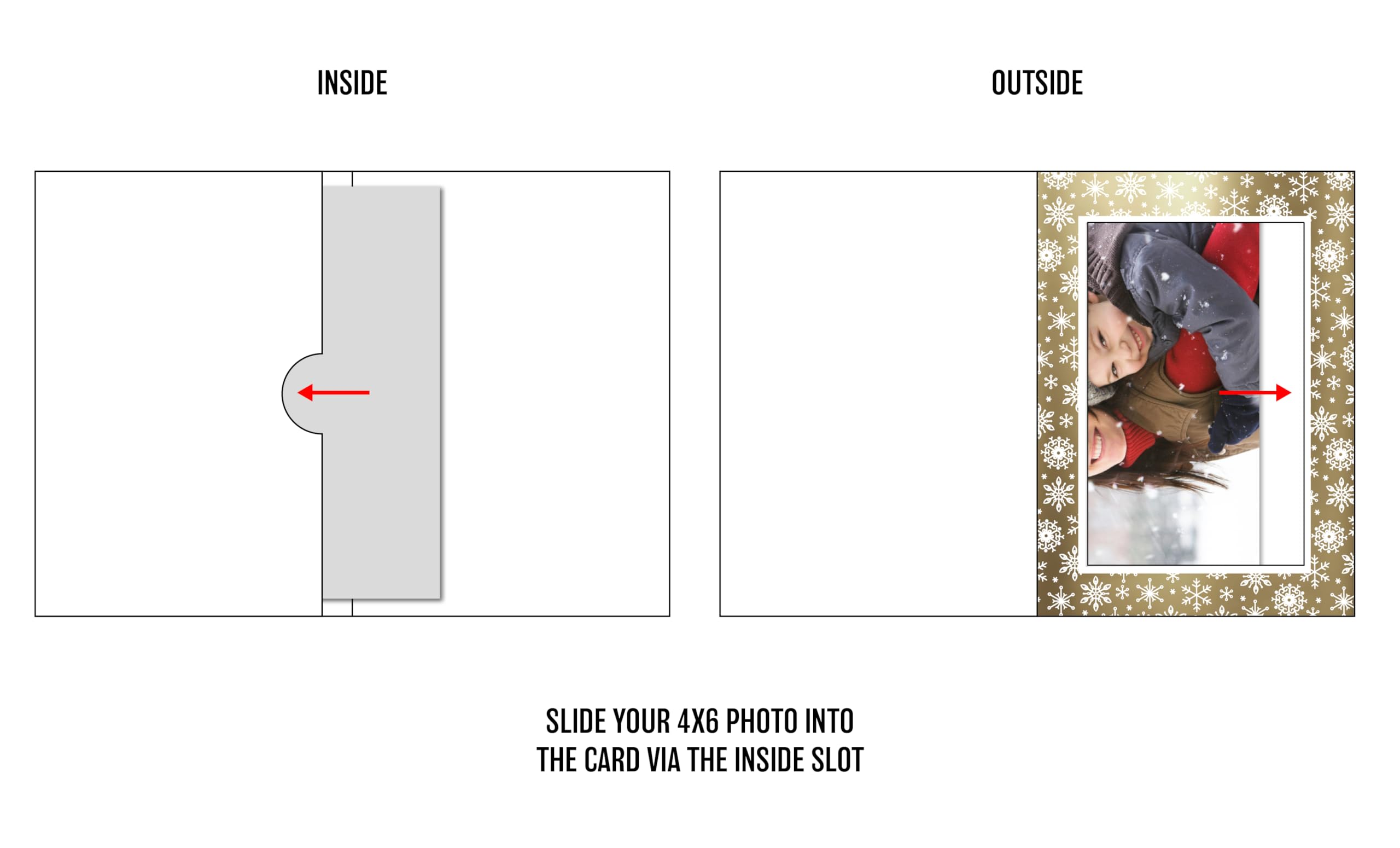 Shot2go Pack of 6 Christmas Photo Cards (Gold White Snowflake), 4X6 Inches - Image 3