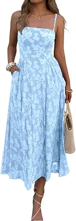 Women's Wedding Guest Spaghetti Strap Maxi Dress with Pockets