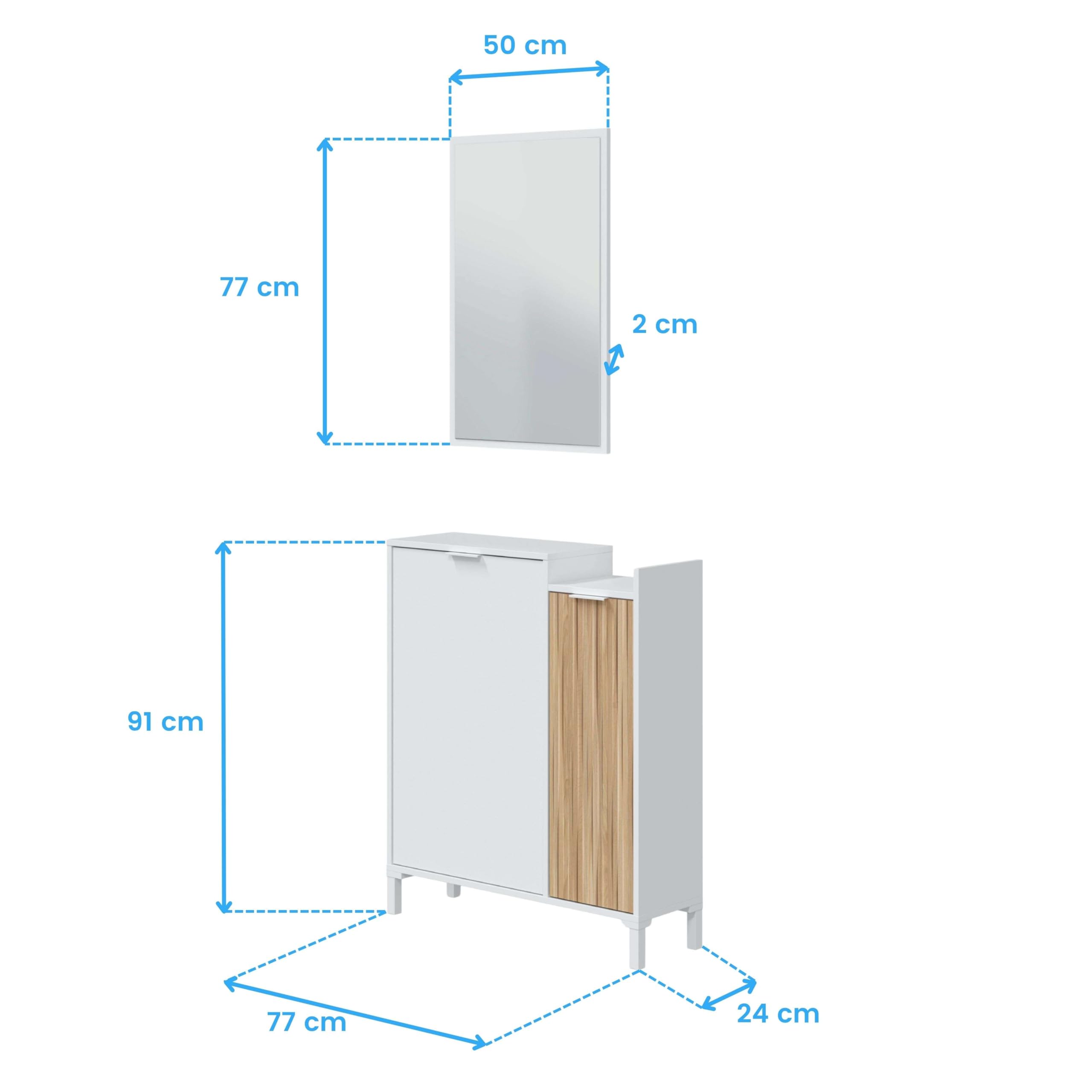 Habitdesign Mueble Recibidor para Entrada con Espejo Ethna Blanco Artik Y Natur Diseño Moderno 77x24Cm